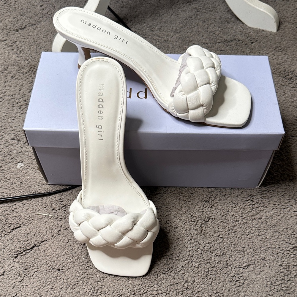 Madden Girl White Braided Heels